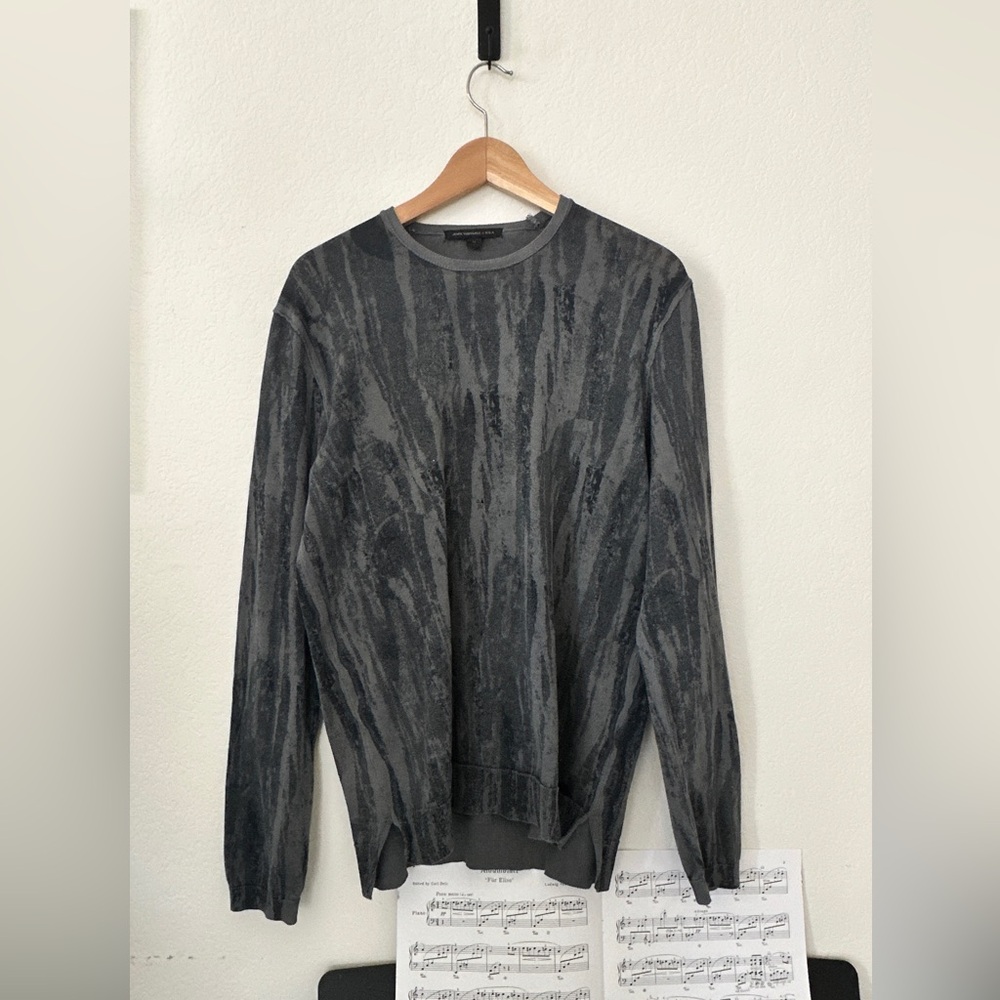 John Varvatos USA Charcoal Black Abstract Crewneck Sweater Men’s M